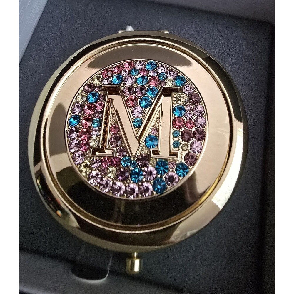 Compact Mirror Bejeweled/ Monogrammed w letter M- New in Box